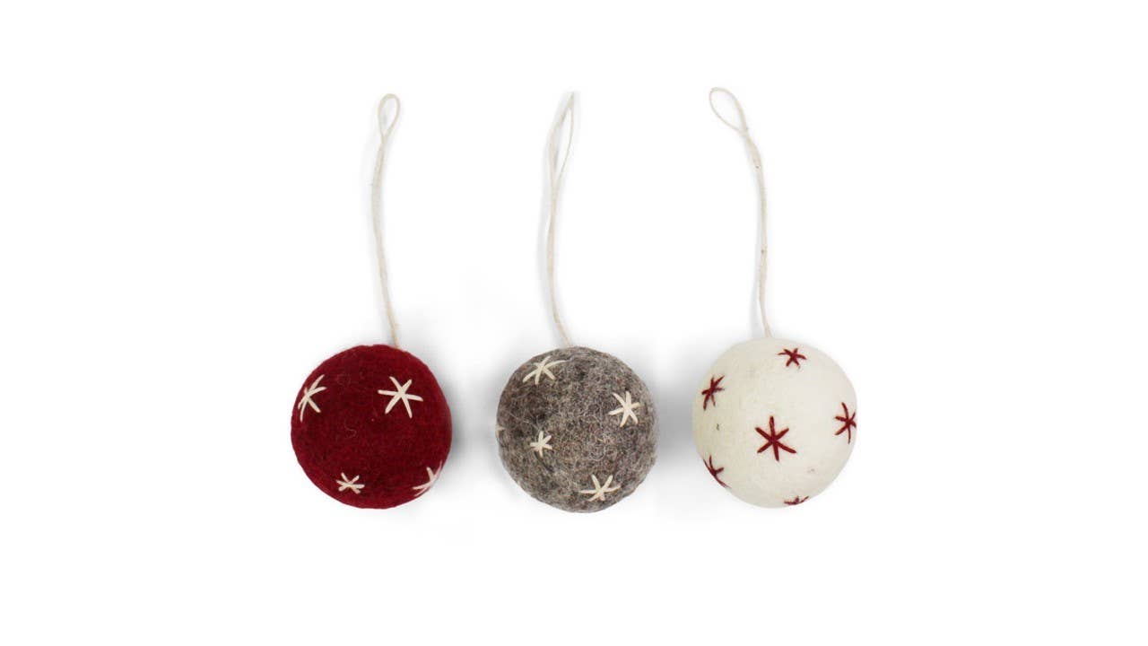 Ball Ornaments w/Stars, 3 colors