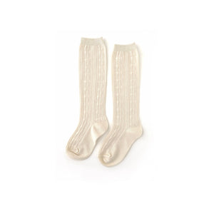 Cable Knit Knee Socks - Vanilla Cream