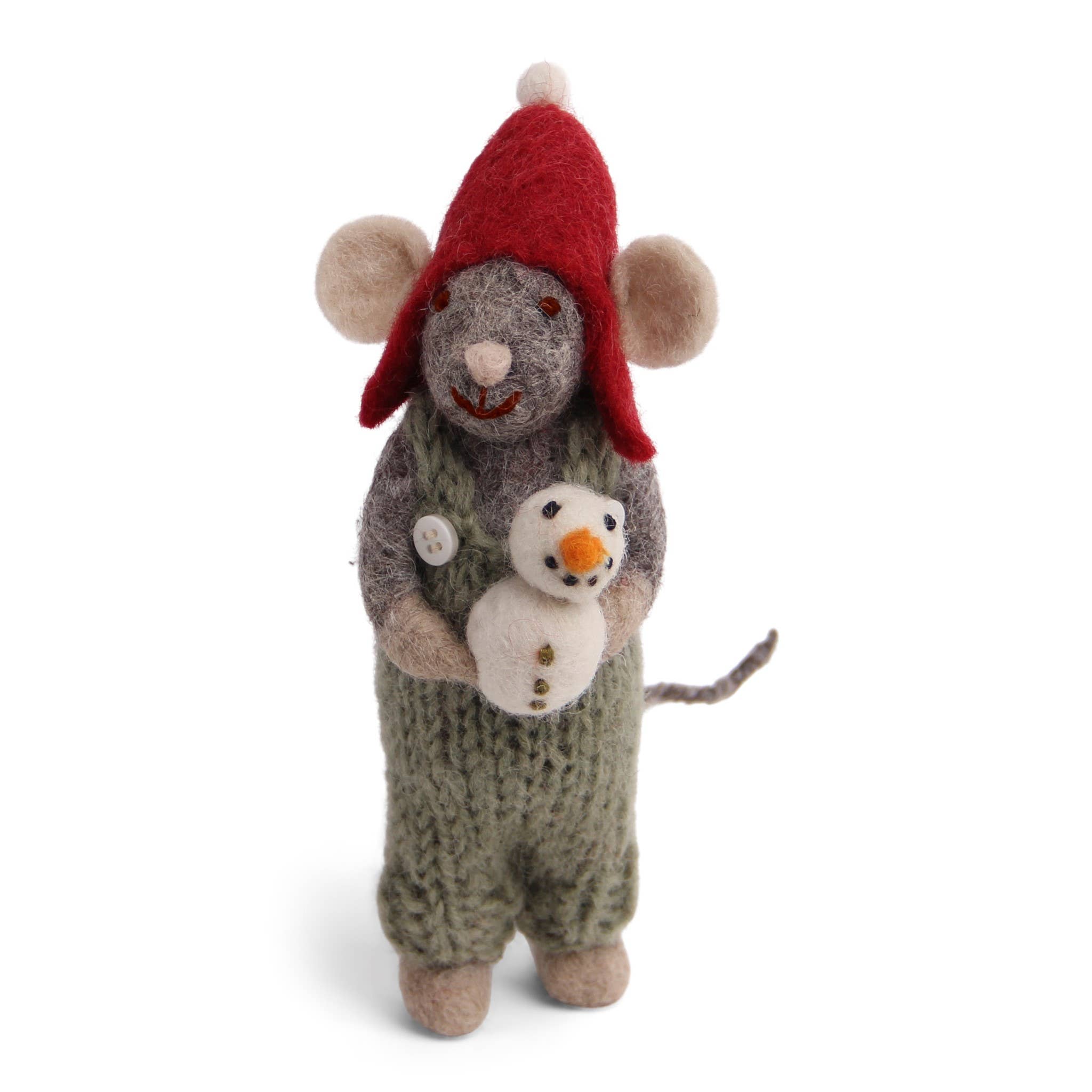 Grey Mouse w/Snowman Ornament
