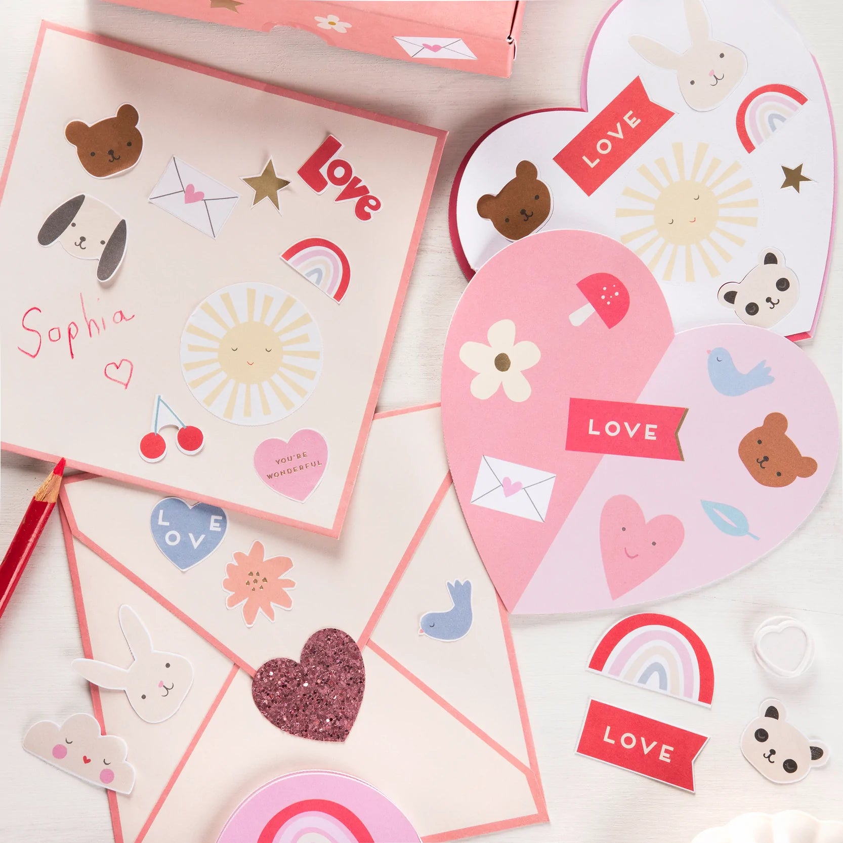 Heart Concertina Valentines Cards & Stickers Set