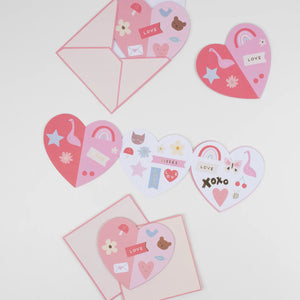 Heart Concertina Valentines Cards & Stickers Set