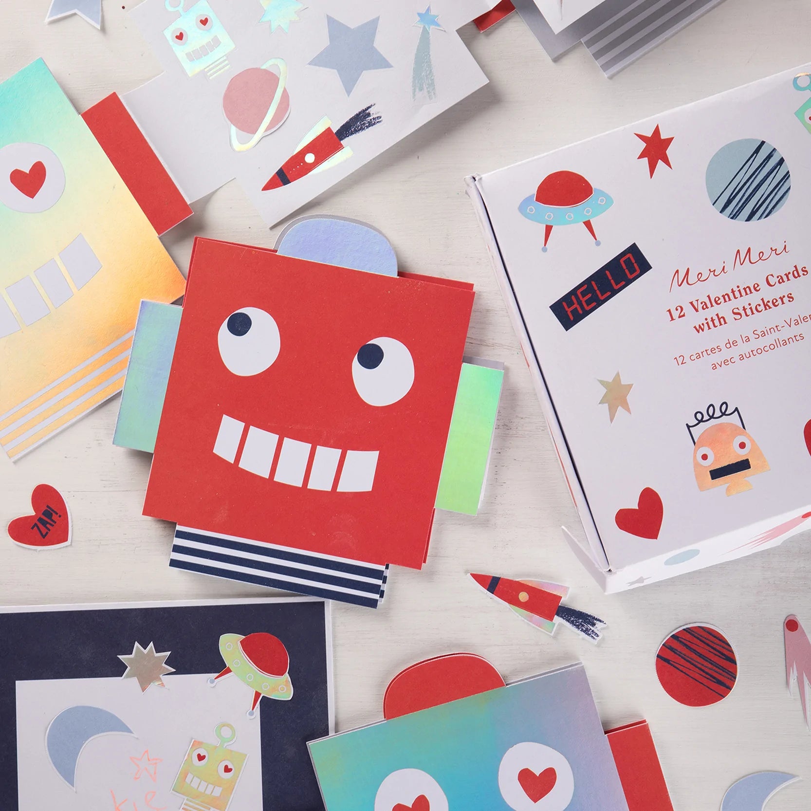 Robot Concertina Valentines Cards & Stickers Set