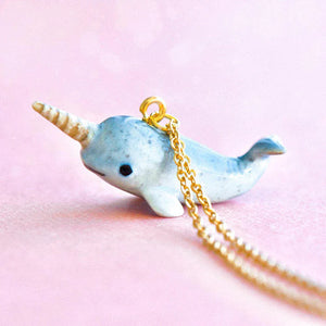 Narwhal  - hand painted porcelain necklace