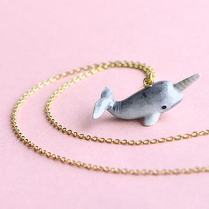 Narwhal  - hand painted porcelain necklace
